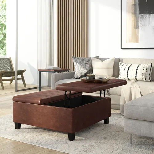 Miniatura 2 de SIMPLIHOME Ellis - Mesa auxiliar cuadrada contemporánea de 36 pulgadas de ancho, otomana de almacenamiento en piel sintética vegana envejecida