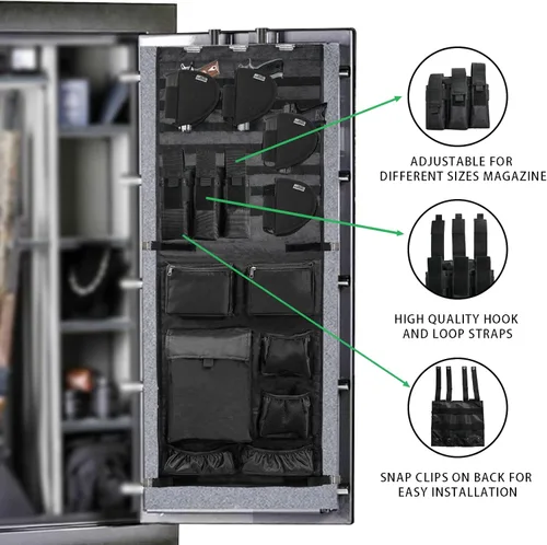 Miniatura 6 de Organizador de puerta para caja de armas, Panel de puerta para caja de armas Molle con soporte para pistola y bolsa para cargadores, se ajusta a