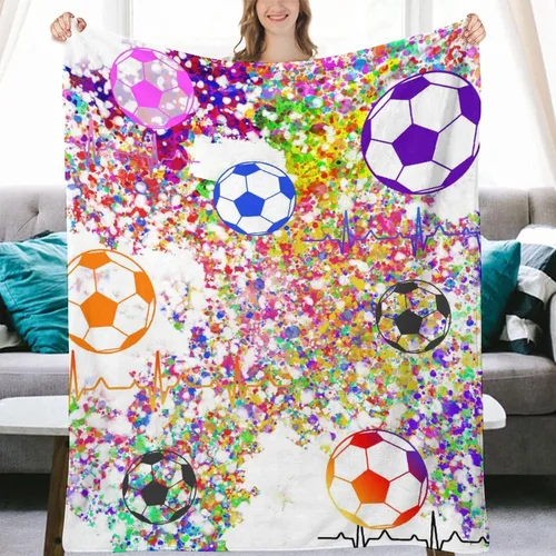 Miniatura 7 de Manta de fútbol para regalar – Manta deportiva de 30 x 40 pulgadas para adultos y niños, mantas coloridas de felpa suave para sofá, oficina