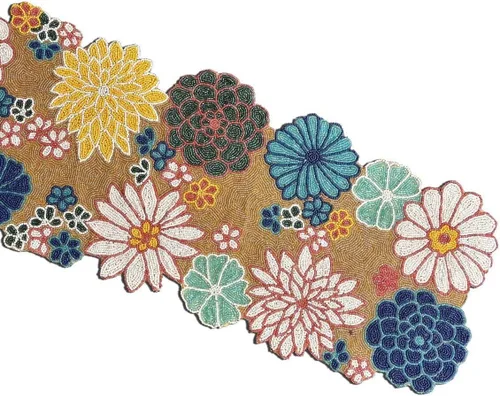 s Camino de mesa multicolor, camino de mesa con cuentas a mano, camino de mesa floral de verano y tapetes de 13 x 36 pulgadas, camino de mesa floral