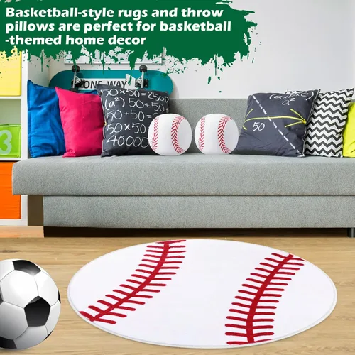 Miniatura 4 de Nuanchu 3 almohadas de felpa de béisbol y alfombra de béisbol para decoración de la habitación de los niños, mullidas y suaves, cojines deportivos