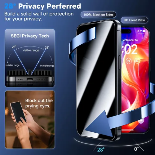 Miniatura 2 de WSKEN Protector de pantalla de privacidad para iPhone 15 Pro Max [eliminación automática de polvo] Pantalla de cobertura completa 2.5D Edge 28
