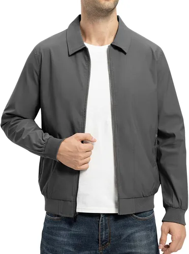 Miniatura 9 de TBMPOY Chaquetas ligeras para hombre, estilo casual, rompevientos, para hombre, chaqueta ligera de pista, cuello de tendido, abrigos de golf de otoño