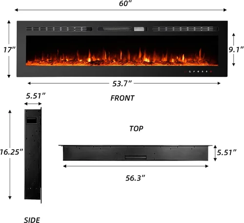 Miniatura 9 de EROMMY Chimenea eléctrica de 60 pulgadas, chimenea empotrada y montada en la pared con temporizador, de pie, control remoto, pantalla táctil