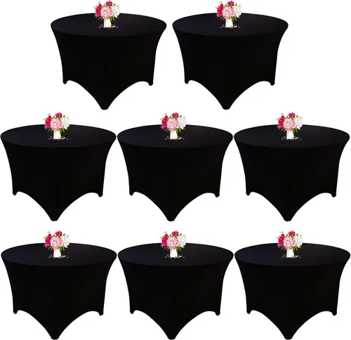 Miniatura 17 de Paquete de 8 Manteles Redondos de Spandex Beige de 5 Pies 60" Cubierta de Mesa Elástica Redonda Mantel de Mesa Redondo Lavable Resistente a Arrugas