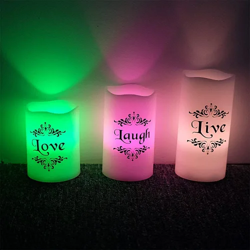 Miniatura 8 de Velas LED sin llama que cambian de color con control remoto de 18 teclas y temporizador, calcomanías de Live Love Laugh que funcionan