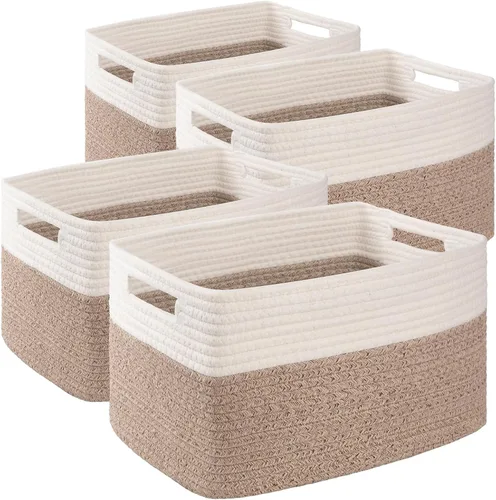 Miniatura 14 de Paquete de 4 cestas de almacenamiento para organizar, cestas tejidas para estantes, perfectas para juguetes, libros, toallas y ropa, cestas