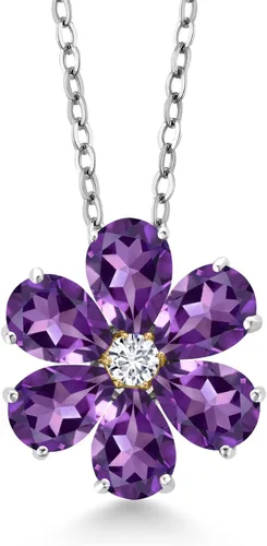 Miniatura 31 de Gem Stone King Collar de plata de ley 925 y oro amarillo de 10 quilates con piedra natal y diamantes cultivados en laboratorio, forma de pera