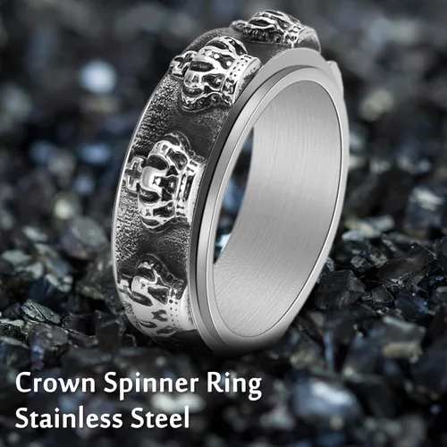 Miniatura 2 de LYTTMAB Stainless Steel Ring for Men, 8MM Masculine Geometric Ring, Cool Spinner Band Ring Fidget Ring Spinner Ring Anxiety Ring
