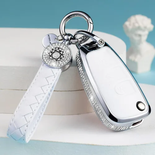 Miniatura 18 de Compatible con Funda para Llavero Audi con Llavero de Cuero Genuino Cristal Protección Completa Carcasa de Llave Compatible con Audi A4 Q7 Q5 TT A3