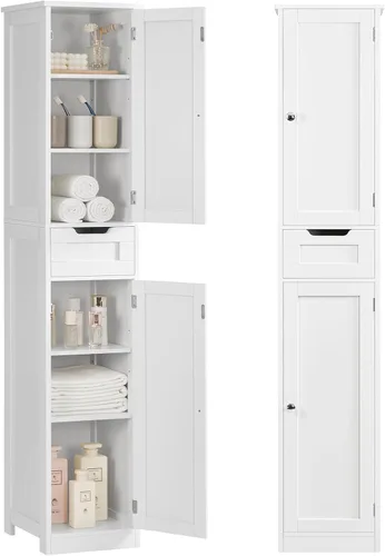 Miniatura 20 de Iwell Armario de almacenamiento de 57.8 pulgadas de alto con 2 cajones y 2 estantes ajustables, armario de cocina con 4 puertas, armario alto