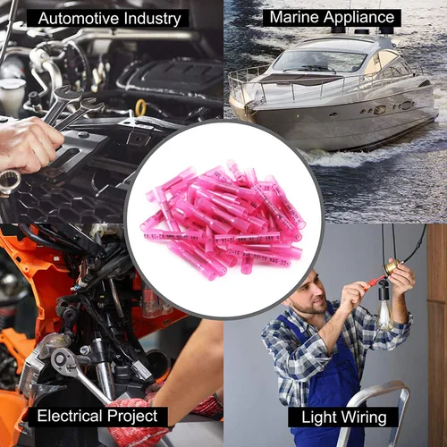 Miniatura 5 de Conectores de empalme termorretráctiles, 200 piezas 22-16 AWG rojos aislados impermeables, conectores de cable eléctrico automotriz grado marino