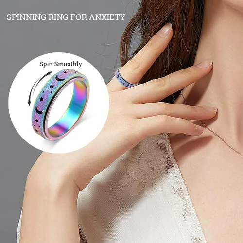 Miniatura 4 de OreilleStar Anillo de Ansiedad para Mujeres Anillo Fidget: Anillos Fidget de Acero Inoxidable Luna Estrella Anillo Fidgit para Mujeres Oro Plata