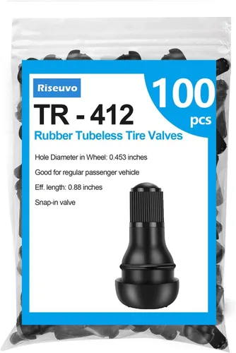 Riseuvo 100 piezas TR412 - Vástagos de válvula de neumático a presión de goma – Sin cámara de 0.453 pulgadas, agujero de llanta apto para