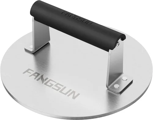 FANGSUN - Prensa para tocino para plancha, prensa de parrilla de acero inoxidable, prensa de hamburguesa de 8.5 pulgadas resistente con mango