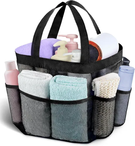 Attmu Organizador de ducha de malla portátil, de secado rápido, bolsa de ducha colgante para dormitorio universitario, artículos esenciales de gran