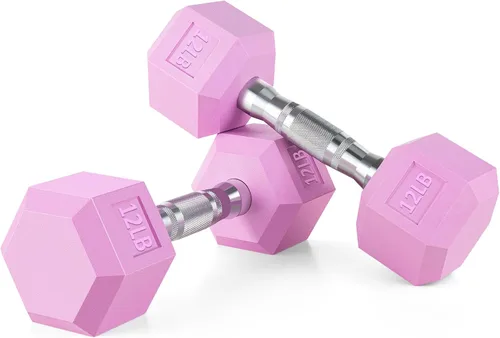 Miniatura 8 de Portzon Mancuernas de color rosa compatibles con el juego de 2 mancuernas de neopreno/goma, 1-15 libras, antideslizantes, no se ruedan