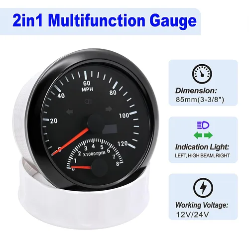 Miniatura 3 de ARTILAURA Velocímetro GPS 0-193 km/h con tacómetro 8000 RPM, medidor de 85 mm (3-3/8"), velocímetro GPS para barco con antena para automóvil, marino