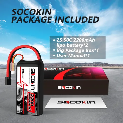 Miniatura 6 de 2S Lipo Batería 7.4V 50C 2200mAh Lipo Batería con conector TR Enchufe Suave Estuche Shorty para RC Car Truck Boat Truggy FPV Drone Quadcopter UAV
