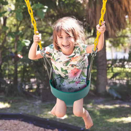 Miniatura 5 de Ktaxon Juego de asiento de columpio para niños pequeños, con respaldo alto y columpios resistentes con cadenas recubiertas, correas para árbol