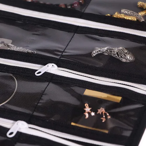 Miniatura 4 de DIOMMELL Organizador de joyería colgante con 47 bolsillos con cremallera para aretes, collar, pulsera, anillo, bolsa de almacenamiento