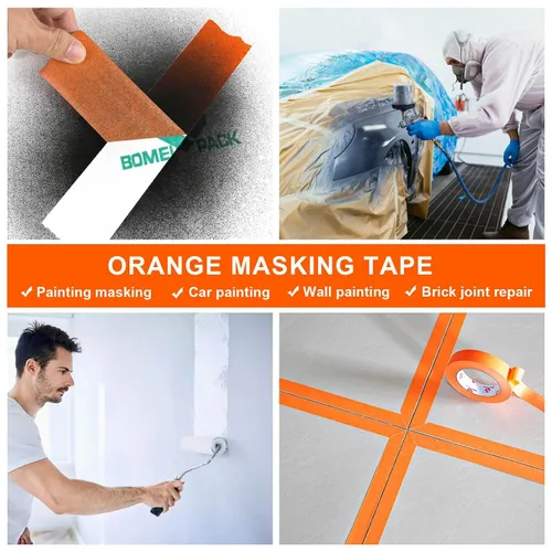 Miniatura 2 de BOMEI PACK Cinta adhesiva para pintores naranja de 2 pulgadas, cinta de enmascaramiento adhesiva naranja mediana de 2 pulgadas x 55 yardas