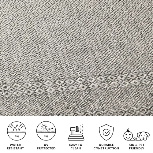 Miniatura 5 de SAFAVIEH Alfombra lavable al aire libre, colección Courtyard - 2'3" x 5', gris y negro, no desprende pelusa y fácil limpieza, ideal para patio