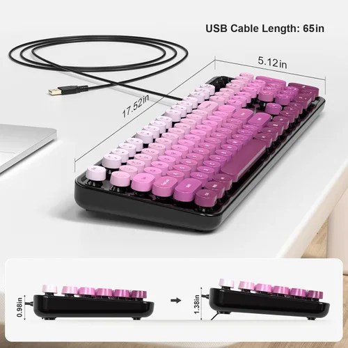 Miniatura 7 de MOFII Teclado con cable, teclado retro de tamaño completo, llave redonda, USB con cable Plug and Play, para laptop, PC, escritorio, ventanas