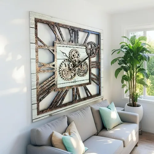 Miniatura 4 de ImprovingLife The Gears Clock - Reloj de pared cuadrado con engranaje móvil real de 24 pulgadas, estilo vintage, industrial, de gran tamaño, casa