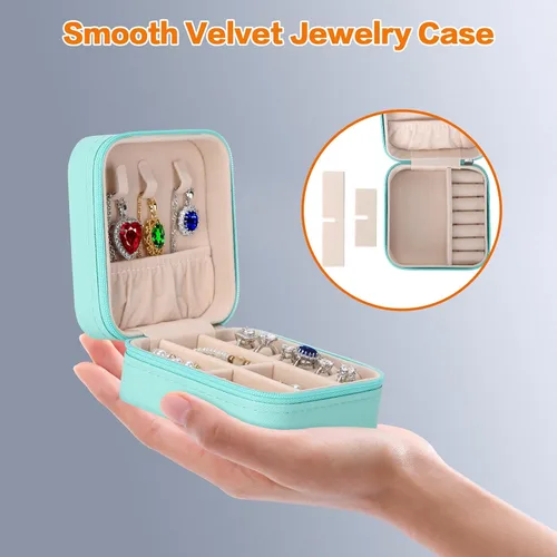 Miniatura 3 de LETURE Joyero pequeño de piel sintética, estuche portátil de viaje para anillos, colgantes, aretes, collares, organizador de pulseras, cajas