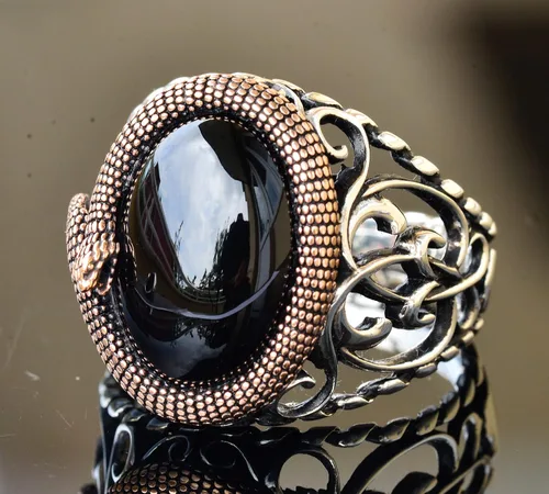 Miniatura 3 de Enigmatic Serpent 925K Sterling Silver Men's Gemstone Ring - Symbolic Power & Handcrafted Intricacy