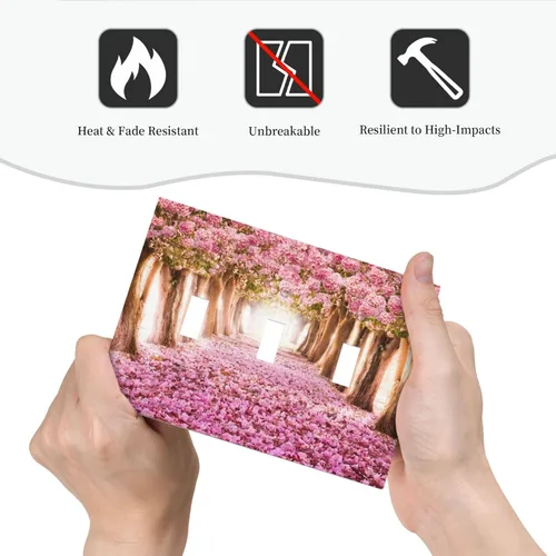 Miniatura 160 de Cubiertas de placa de pared de 3 gang con interruptor de luz de triple palanca, en negro y dorado con esplendor de oro rosa, estampado floral