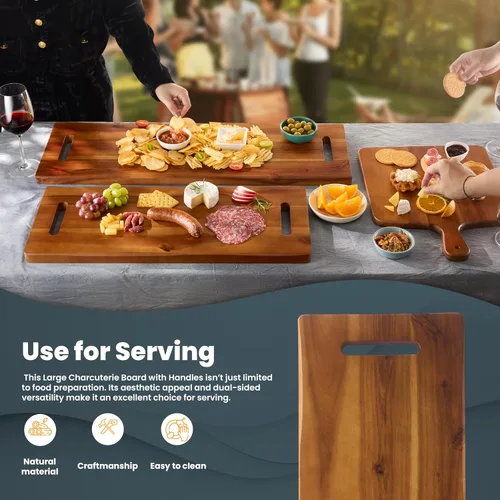 Miniatura 5 de TIDITA Tabla de Charcutería Grande de Madera de Acacia de 24" con Asas - Tablas de Madera Extra Largas para Servir Quesos - Plato Rectangular