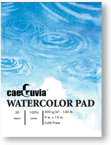 Caeluvia Bloc de papel de acuarela 100% algodón de 9 x 12 pulgadas, 30 hojas, 140 libras de prensa en frío de papel de acuarela, sin ácidos,