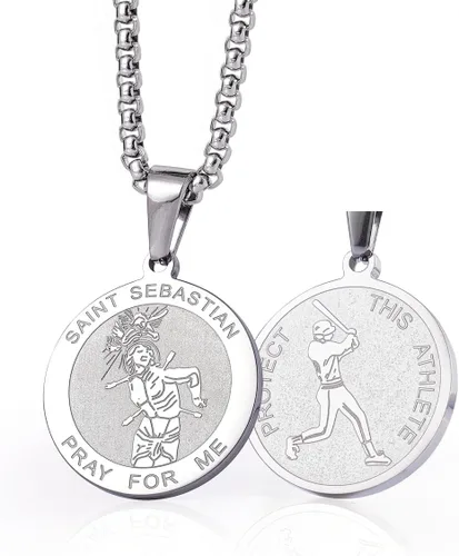 Collar de San Sebastián Collar de acero inoxidable de 1 pulgada para béisbol, fútbol, baloncesto, fútbol y deportes, Metal, no aplica