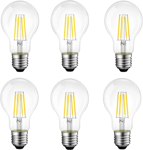 Bombillas LED E26, equivalente a 40 W, 4000 K, bombilla de filamento LED clásico de vidrio transparente A19, no regulable, paquete de 6 4000 K de