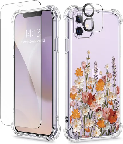 Miniatura 51 de GVIEWIN - Funda floral para iPhone 14 de 6.1 pulgadas, protector de pantalla + protector de lente de cámara, no se amarillenta, a prueba de golpes