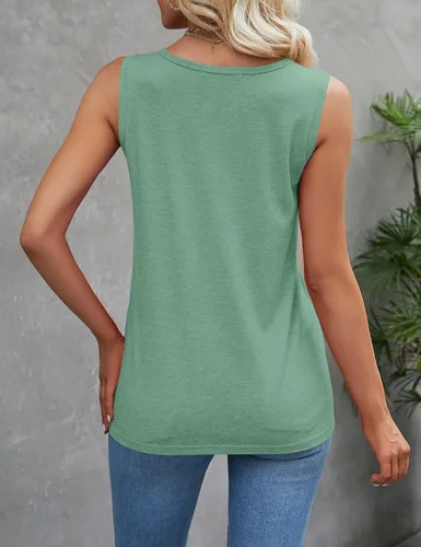 Miniatura 4 de TECREW Camiseta sin mangas con cuello en V y ribete de encaje para mujer, blusa holgada de verano