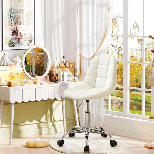 Miniatura 2 de VECELO Silla de escritorio para oficina en casa sin brazos, altura ajustable, de piel sintética PU, giratoria 360 grados con ruedas, elegante