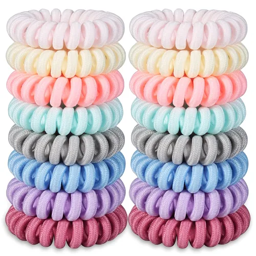 Lazos para el cabello, paquete de 16 espirales para cabello grueso y fino, sin arrugas, sin daños, soportes para cola de caballo para mujeres y