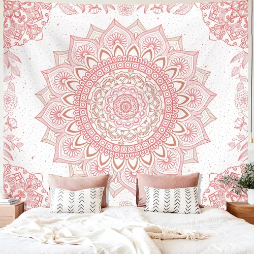 Miniatura 16 de Apdidl Tapiz bohemio de mandala negro para estética de dormitorio, decoración hippie, astrología espacial, arte de pared, tapices de techo, manta