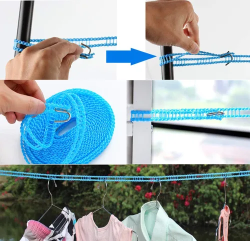 Miniatura 5 de Foshine Clotheslines - Paquete de 3 cuerdas de secado de ropa de 1.64 pies de longitud, portátil, resistente al viento, 16.4 ft, tendedero