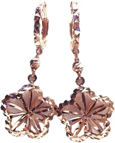 Miniatura 6 de SAGEKING 2024 New 585 Purple Gold Hollow Luxury Flower Ear Buckle Fashion Exquisite Jewelry 14K Rose Gold Drop Earrings For Women For Girlfriend
