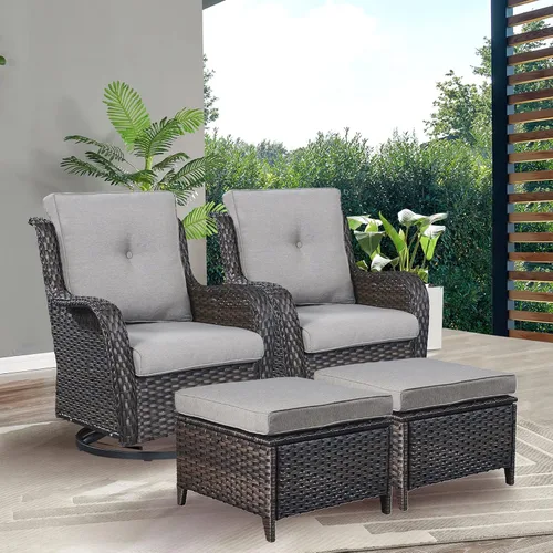 Miniatura 21 de Rilyson Juego de 2 otomanas de mimbre de lujo para exteriores, otomanas grandes de ratán de capacidad de 250 libras para reposapiés de patio, juego