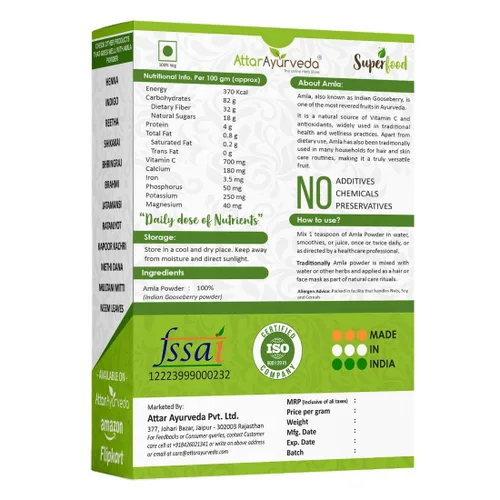 Miniatura 2 de Attar Ayurveda Pure Amla Powder para el crecimiento del cabello 100% puro y natural, sin conservantes reduce la apariencia de manchas en la piel