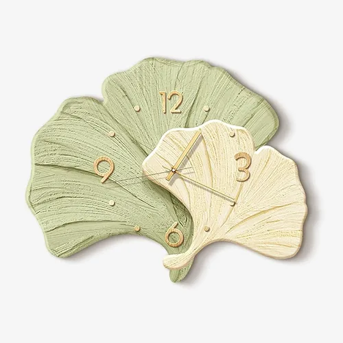 Decorative Wall Clocks for Living Room, Large Wall Clock, 3D Wall Art Kitchen Clock, Ginkgo Leaf Sculpture for Bedroom Office(Green,Large)