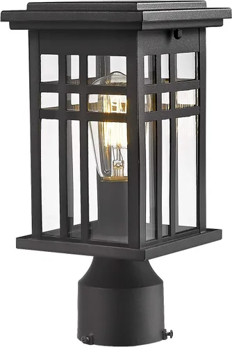 zeyu 20068-P BK - Lámpara de poste para exteriores, con pantalla de vidrio transparente y acabado negro, 20068-P BK