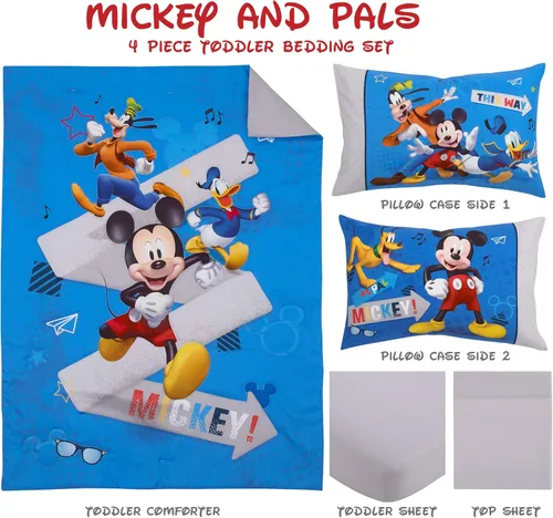 Miniatura 3 de Disney Mickey Mouse y sus amigos - Juego de cama para niños pequeños de 4 piezas - Sábanas ajustadas, funda de almohada, sábana encimera y edredón