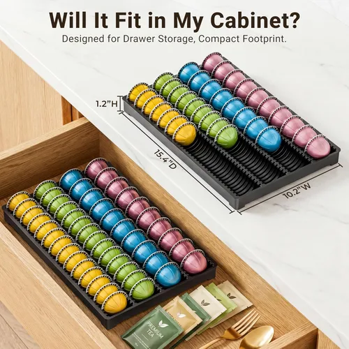 Miniatura 2 de EVERIE Organizador de cápsulas de café con cajones para cápsulas Vertuo, capacidad para hasta 40 cápsulas grandes o 52 pequeñas, bandeja