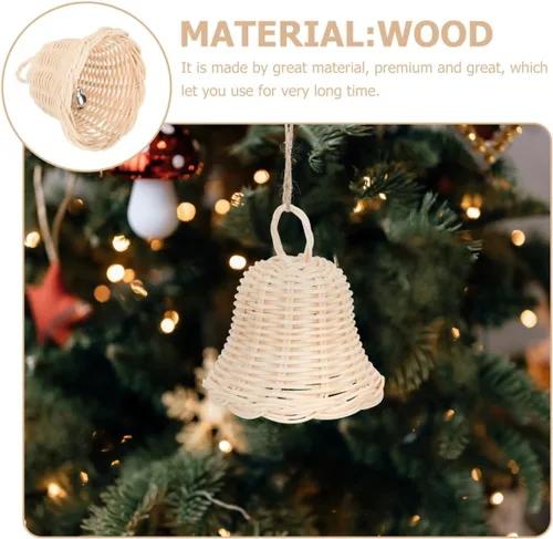 Miniatura 9 de 5 unids tejido ratán campana forma ornamento hecho a mano paja campana colgante colgante para decoración de fiesta de Navidad foto Prop